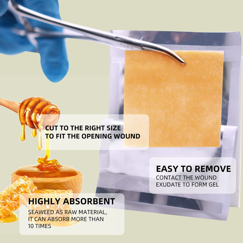 Manuka Honey Calcium Alginate Dressing, 12 Individual Pack, 2"x2" Patches, Wound Dressing with Calcium Alginate, Bandages for Burns, Faster Wound Care