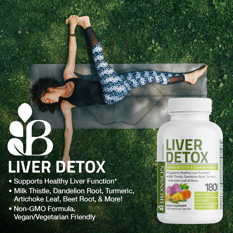 Bronson Liver Detox Advanced Detox & Cleansing Formula Supports Health Liver Function with Milk Thistle, Dandelion Root, Turmeric, Artichoke Leaf & More, Non-GMO, 180 Vegetarian Capsules Unflavored 180 Count (Pack of 1) - BeesActive Australia