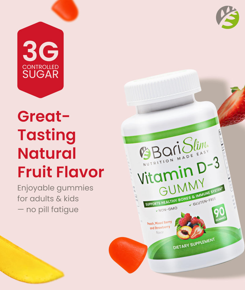BariSlim Bariatric Vitamin D-3 Gummies - Specially Formulated Gummy Vitamin for Patients After Weight Loss Surgery - Easy to Digest and Great Tasting Fruit Flavors | 90 Fruit Chews
