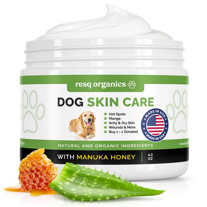 Hot Spot Treatment for Dogs - Pet Wound Care, Healing Ointment for Pets Itchy Skin Relief, Dry Skin Treatment, Natural Allergy Relief, Dog Paw Balm + Manuka Honey, Aloe Vera, Vitamin E (4 Oz.) 4 Ounces