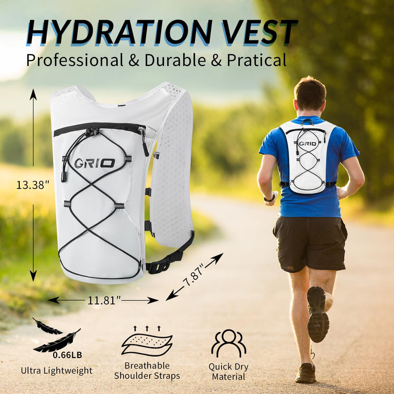 Running Vest for Women Men, Adjustable Chest Straps Running Hydration Vest with 1.5L Water Bladder, Lightweight Breathable Reflective Hydration Pack for Marathon, Trail, Hiking, Cycling White One Size