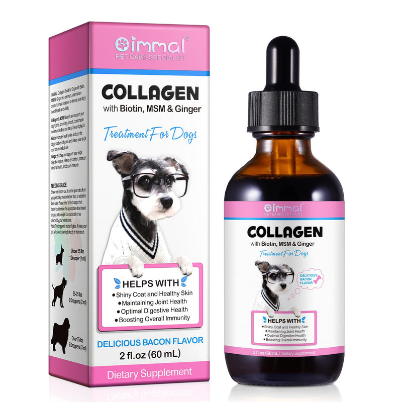 Collagen for Dogs, Liquid Dog Collagen Drops, Daily Collgen Supplements for Dogs Joints, Skin & Coat, Supoorts Dog Skin Itch Relief, Dog Collagen with Biotin, MSM & Ginger, Bacon Flavor, 2 Fl.oz