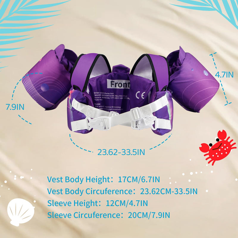 Elejolie Toddler Swim Vest for Child Learn Swiming Training,Infant Safety Swimmies Aid Jacket for Kids 2 3 4 5 6 Years Old,Arm Water Wings for Baby 22-66lbs A-Jellyfish