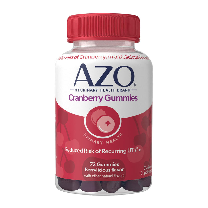 AZO Cranberry Urinary Tract Health Gummies Dietary Supplement, 2 Gummies = 1 Glass of Cranberry Juice, Helps Cleanse & Protect, Natural Berrylicious Flavor, Non-GMO, 72 Gummies 72 Count (Pack of 1) - BeesActive Australia