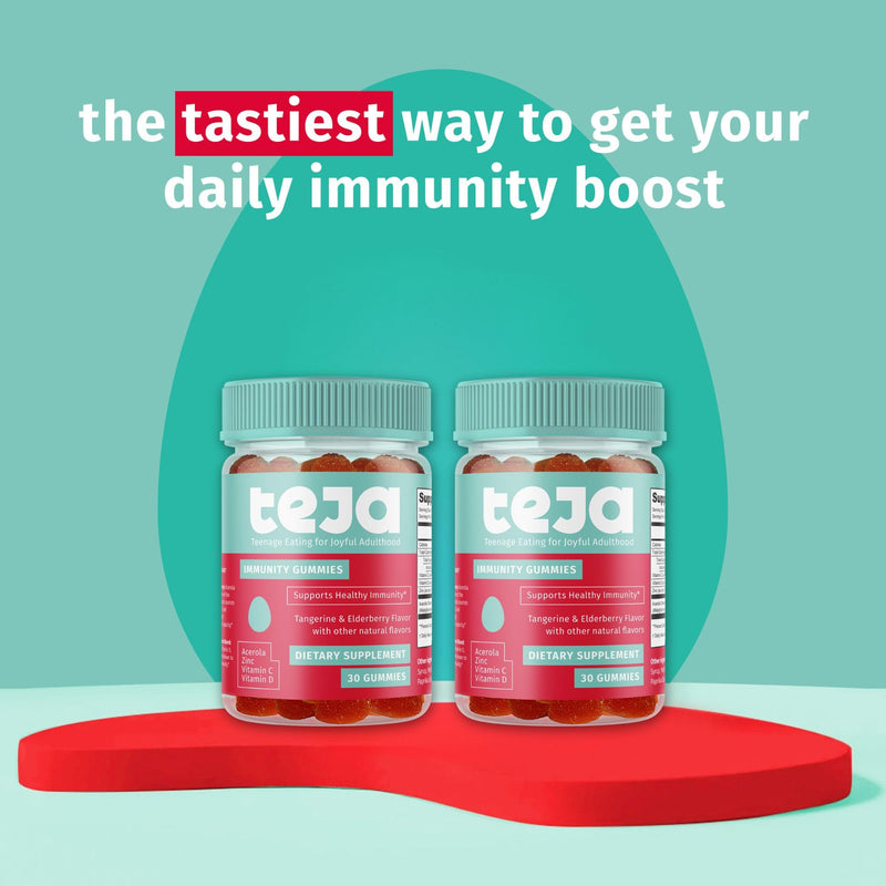 TEJA Immune Support Gummies for Teens with Vitamin D, VIT C, Zinc, and Acerola. Low Sugar Supplement, Daily Immunity Multivitamin for Age 12-17 Teenagers to Adults. 30 Gummies (2 Pack) 30 Count (Pack of 2)
