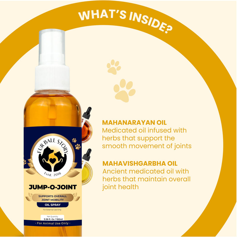 Fur Ball Story Jump-O-Joint Oil Spray - Muscle & Joint Massage Oil for Dogs & Cats | Supports Active Lifestyle (3.38 fl Oz)