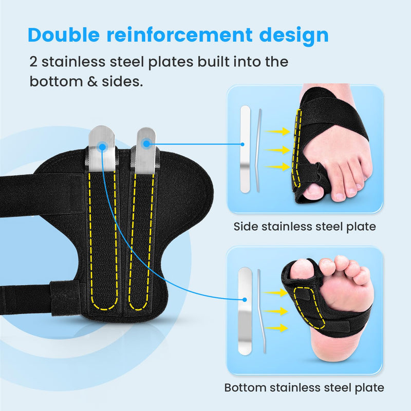 Broken Big Toe Splint Brace, Fracture Big Toe Protector for Dislocations, Injuries, Sprains, Support with 2 Stainless Steel Plate - Right black - BeesActive Australia