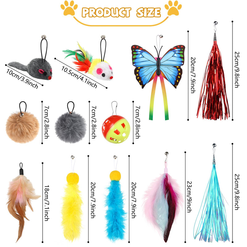 Cat Toys Replacement Cat Toy Wand Refills, 12 Pcs Cat Feathers Refill, Cat Toy Mouse Cat Wand Refill Attachments for Indoor Cats - BeesActive Australia