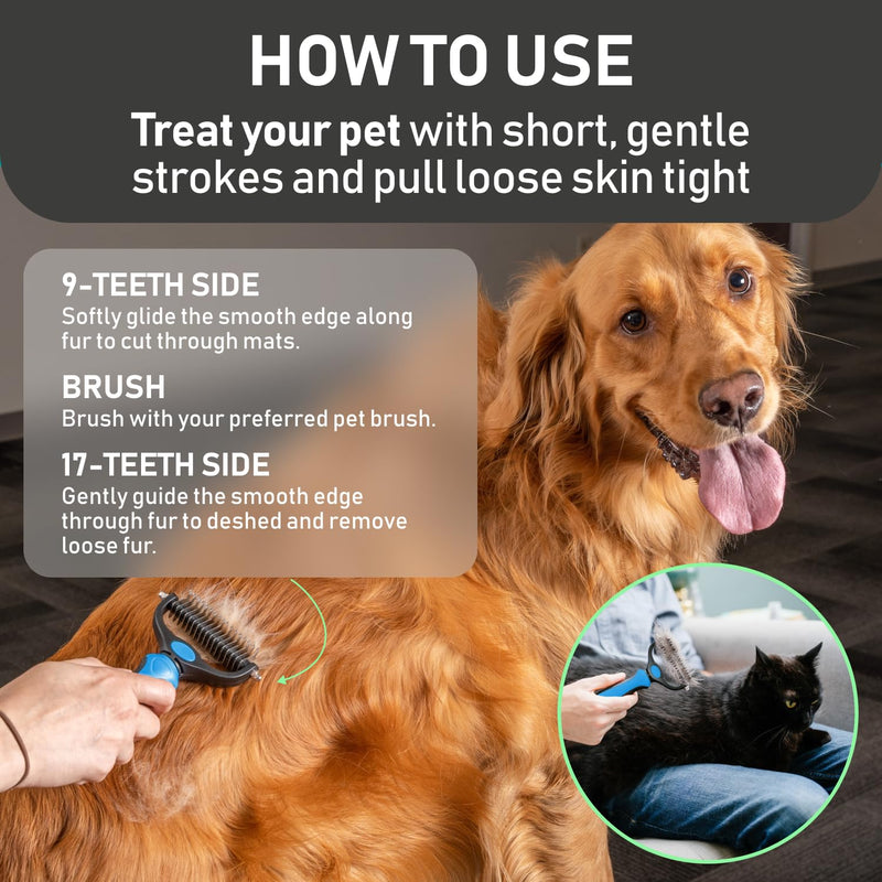 Maxpower Planet Pet Grooming Brush - Double Sided Shedding, Dematting Undercoat Rake for Dogs, Cats - Extra Wide Dog Grooming Brush, Dog Brush for Shedding, Cat Brush, Reduce Shedding by 95%, Blue Large - BeesActive Australia