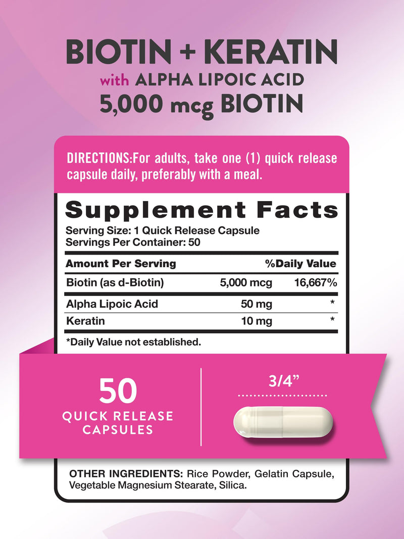 Nature's Truth Beauty Complex | 5000 mcg of Biotin | 50 Capsules | With Keratin and Alpha Lipoic Acid | Non-GMO & Gluten Free Supplement