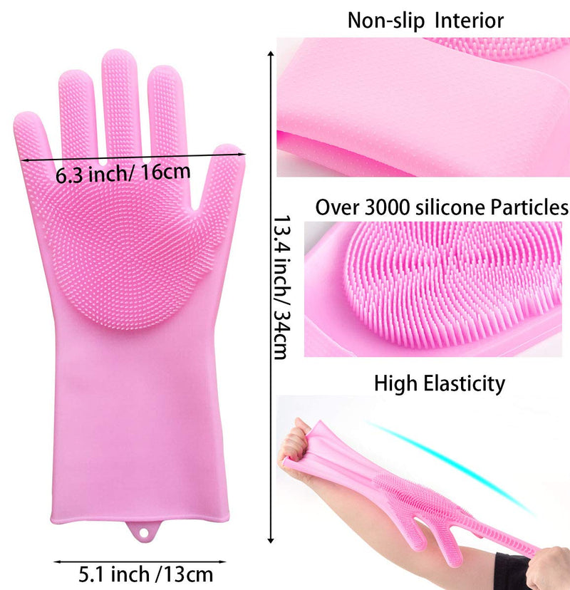 Pet Grooming Gloves for Bathing and Hair Removal, Dogs and Cats Bath Shampoo Brush, Soft and Durable Silicone Scrubber Glove for Pets Shower Like Horse, Dog and Cat Pink - BeesActive Australia