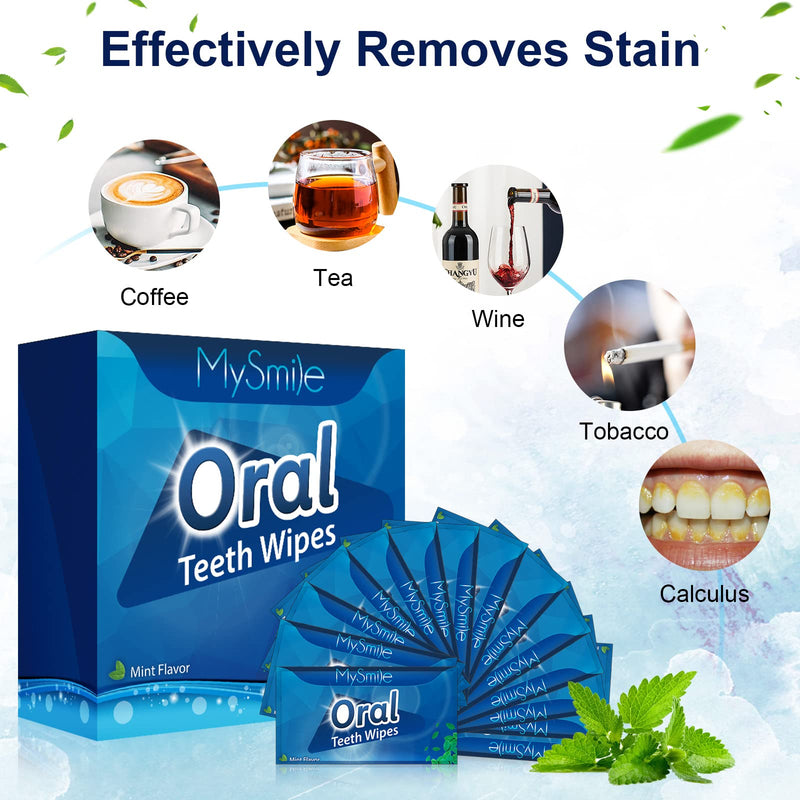 MySmile 100pcs Teeth Wipes Disposal Finger Brush Deep Cleaning Teeth Wipes Oral Brush Up Tooth Wipes for Teeth Cleaning, Mint Flavor Blue - PawsPlanet Australia