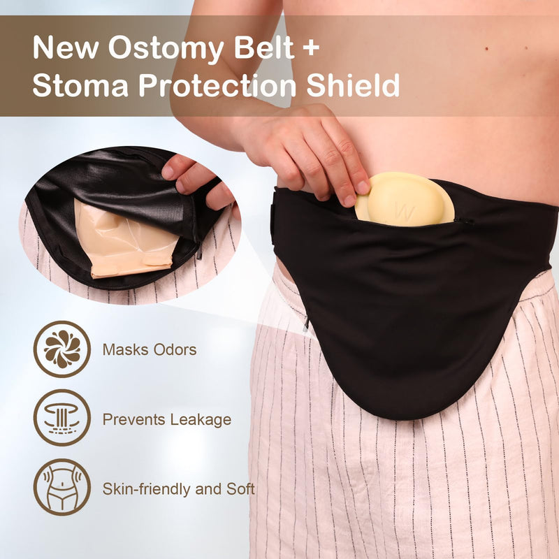 New Ostomy Belt with Stoma Guard and 50 Pairs of Stickers | Ultimate Protection for Your Ostomy Bag | Ostomy Bag Covers for Men and Women | Black(L) Large