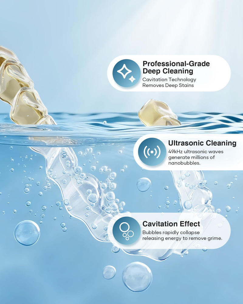 Ultrasonic Retainer Cleaner Machine, 49kHz Dental Cleaning Pod for Night Guards, Mouth Guards, Aligner, Braces, Toothbrush, Jewelry, Dentures, Ultrasonic Cleaner for Oral Dental Care, 220ML, White A-White - BeesActive Australia