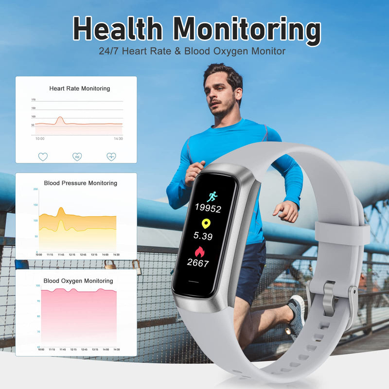 Fitness Tracker with 24/7 Heart Rate, Blood Oxygen Blood Pressure Sleep Monitor, 5 ATM Waterproof Activity Trackers,Step Calorie Counter Pedometer Health Smart Watch for Women Men Silver - BeesActive Australia