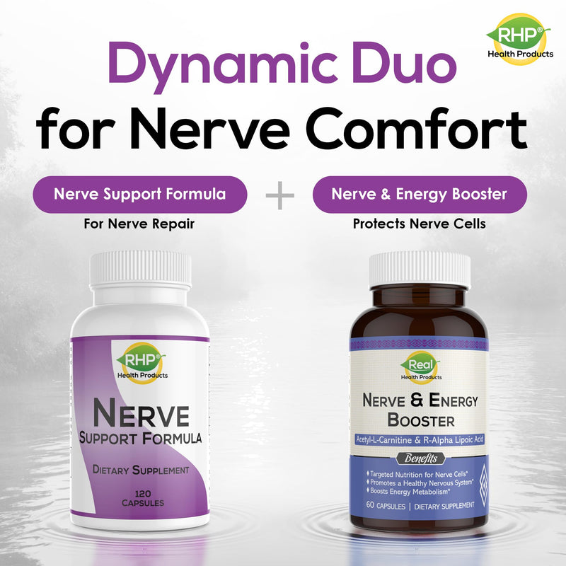 Nerve Support Formula Supplement - Nutritional Support for Neuropathy Pain Relief for Feet & Hands, Advanced B Complex with Benfotiamine, Vitamin B1, Methyl B12, Folic Acid & D3 – 120 Capsules