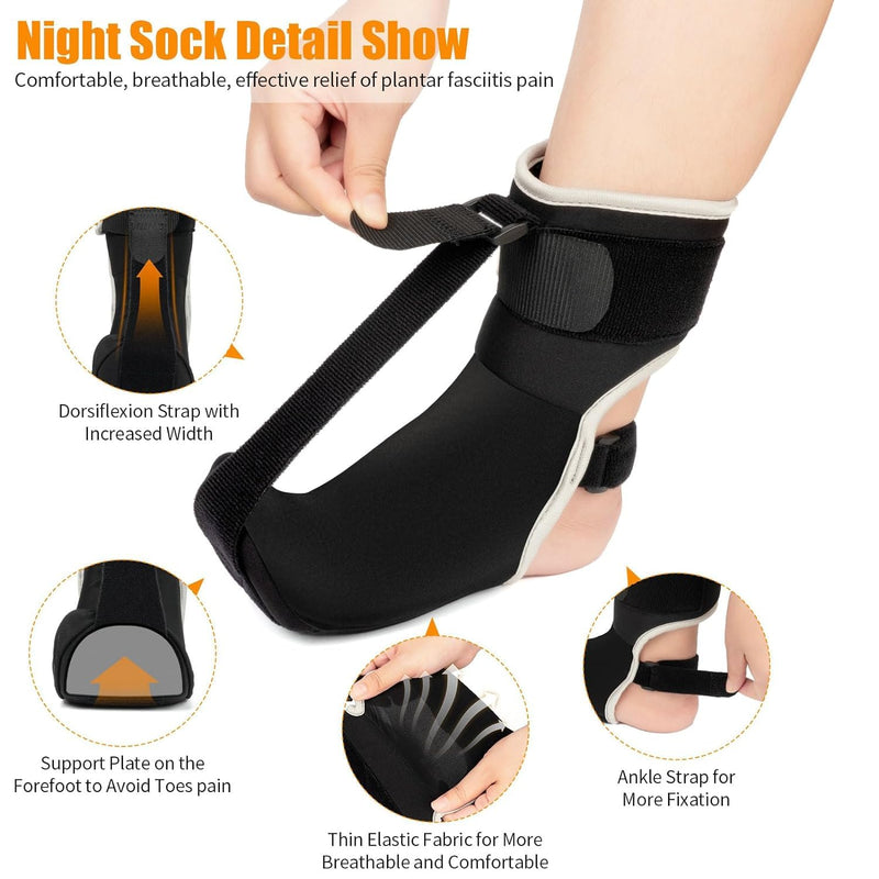 Plantar Fasciitis Night Splint Sock Upgraded Plantar Fasciitis Brace for Women Men with Arch Support for Achilles Tendonitis Foot Drop Heel Spur Pain Relief Black (Medium) Medium