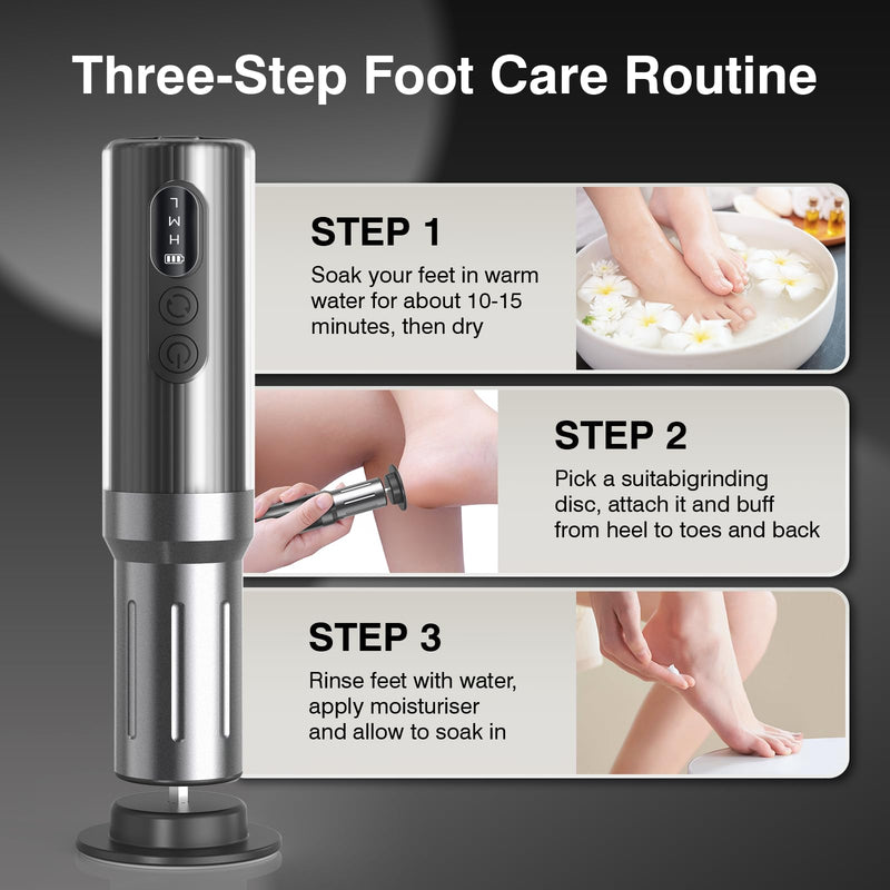 Electric Foot Callus Remover,2 in 1 Cordless Rechargeable Foot File & Nail Sander,6 Adjustable Speeds,40 Sanding Bands, 1200mAh Battery,Ergonomic 5.9" Handle,Travel Essentials - BeesActive Australia