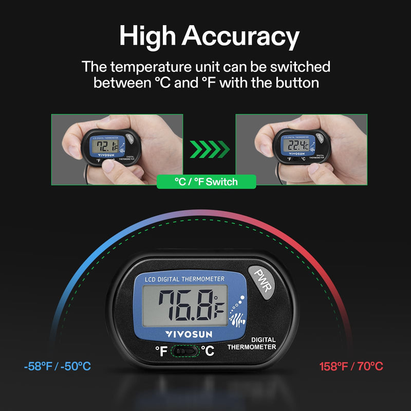 VIVOSUN 4-Pack LCD Digital Aquarium Thermometer Fish Tank Water Terrarium Temperature with Suction Cup for Turtle 4 packs - BeesActive Australia