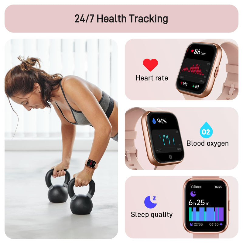 Tensky Smart Watch for Women Android & iPhone, Alexa Built-in, 1.8" Touch Screen Fitness Tracker with Answer/Make Calls, 3ATM Waterproof Heart Rate/Sleep/SpO2 Monitor, Pedometer, 100+ Sport Modes Rose Pink