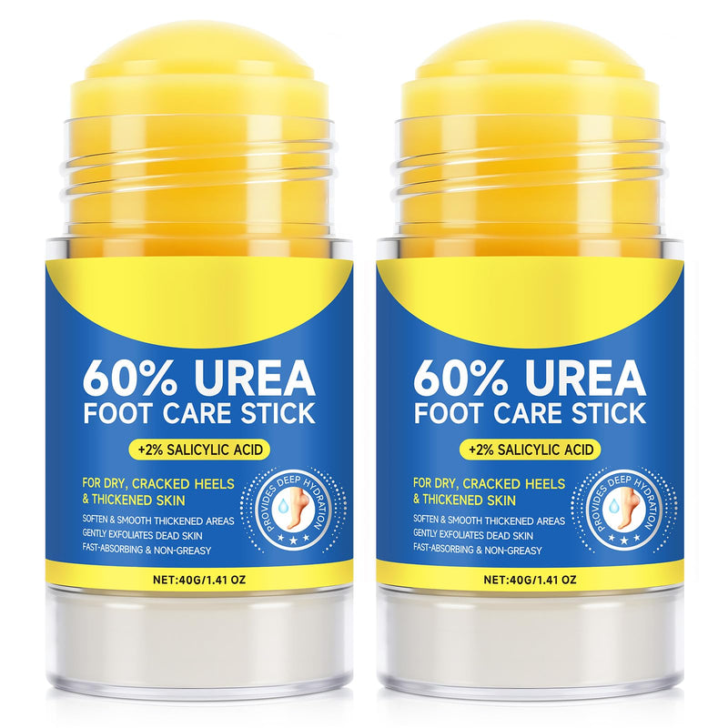 60% Urea Foot Cream Stick with 2% Salicylic Acid, Urea Foot Care Stick & Cream - Moisturizer for Dry, Cracked Skin on Feet, Knees, Elbows & Hands - Hydrates & Repairs Rough Skin 2Pack 1.41 Fl Oz (Pack of 2)