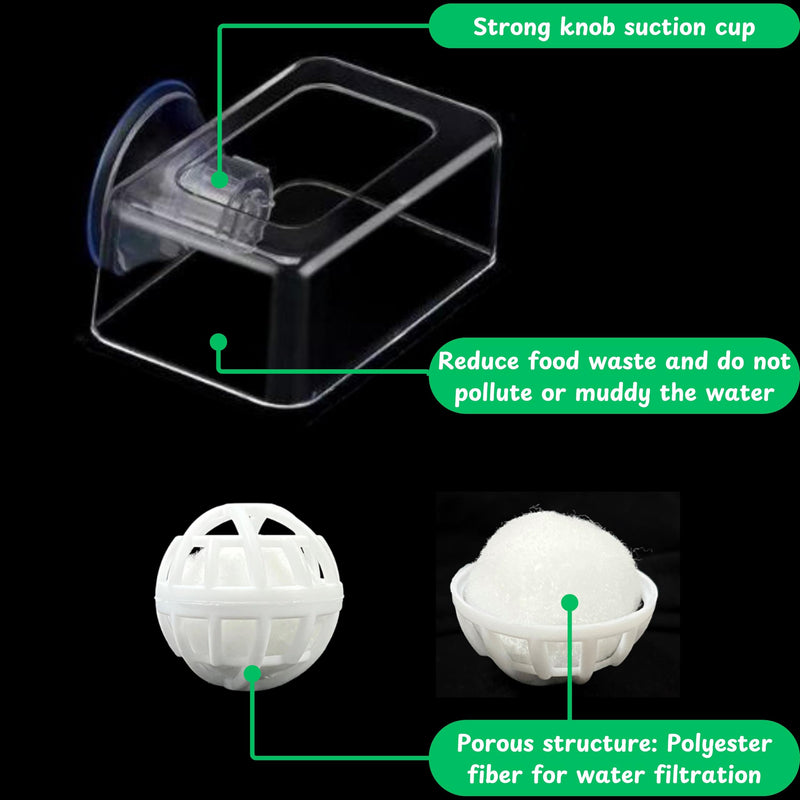Acrylic Fish Feeding Box Ring for Turtle and Filter Balls Set, Betta Feeding Ring with Nitrifying Balls, Fish Feeding Box, Fish Food Holder, Turtle Enrichment Toys, Turtle Tank Accessories (Clear, S) Clear - BeesActive Australia
