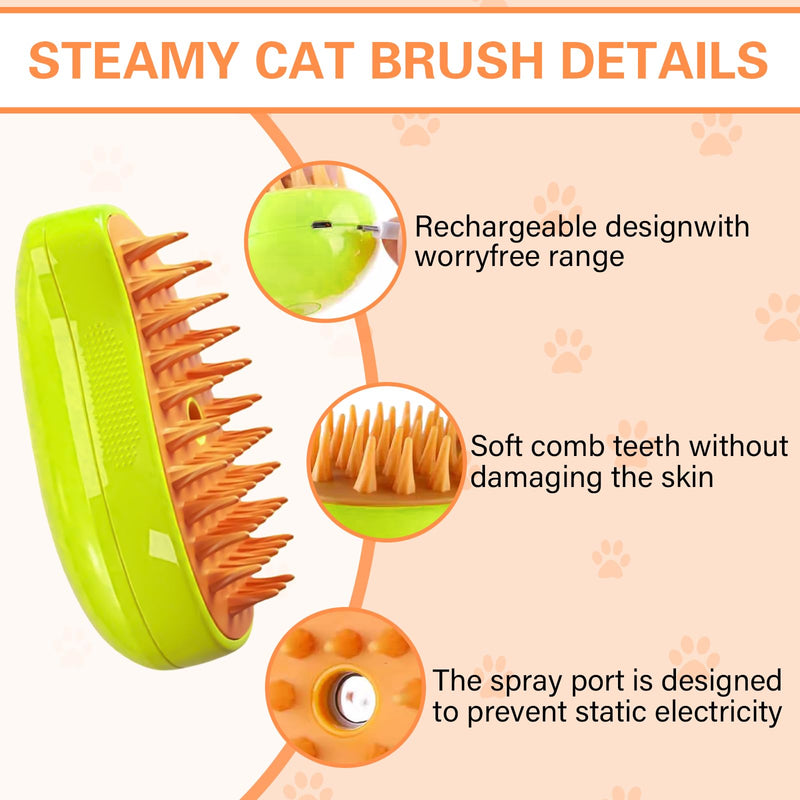 Steamy Cat Brush, 3 in 1 Electric Cat Steamy Brush Multifunctional Steam Pet Brush, Cat Grooming Brush Self Cleaning Cat Hair Brush for Massage - BeesActive Australia