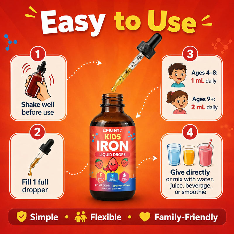Iron Supplements for Kids Ages 4+, Liquid Iron Drops with Ferrous Bisglycinate, Vitamin C, Active Folate, B12, Zinc & Glycine, Kids Multivitamin with Iron, No Added Sugar, Strawberry Flavor, 4 Fl Oz 2 Fl Oz (Pack of 2)