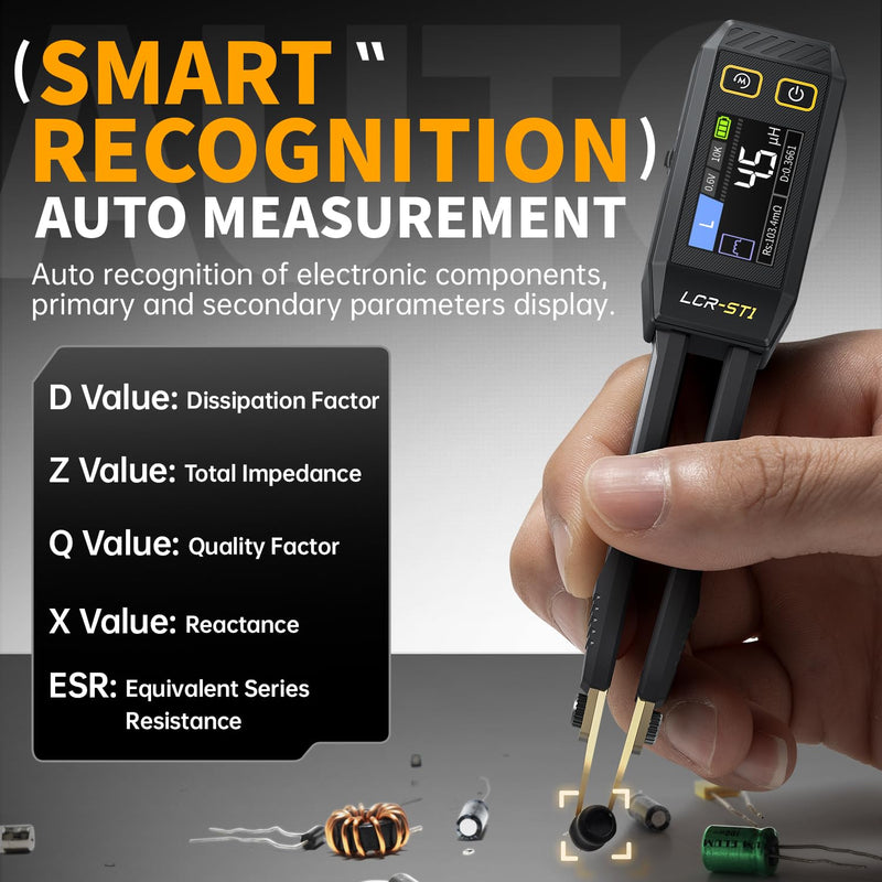 LCR-ST1 LCR Meter, 100Hz/1kHz/10kHz LCR Meter Tweezers, Mini Smart SMD Tester ESR Meter, Diode Continuity Tester, Inductance Capacitance Meter, Auto Component Recognition - BeesActive Australia