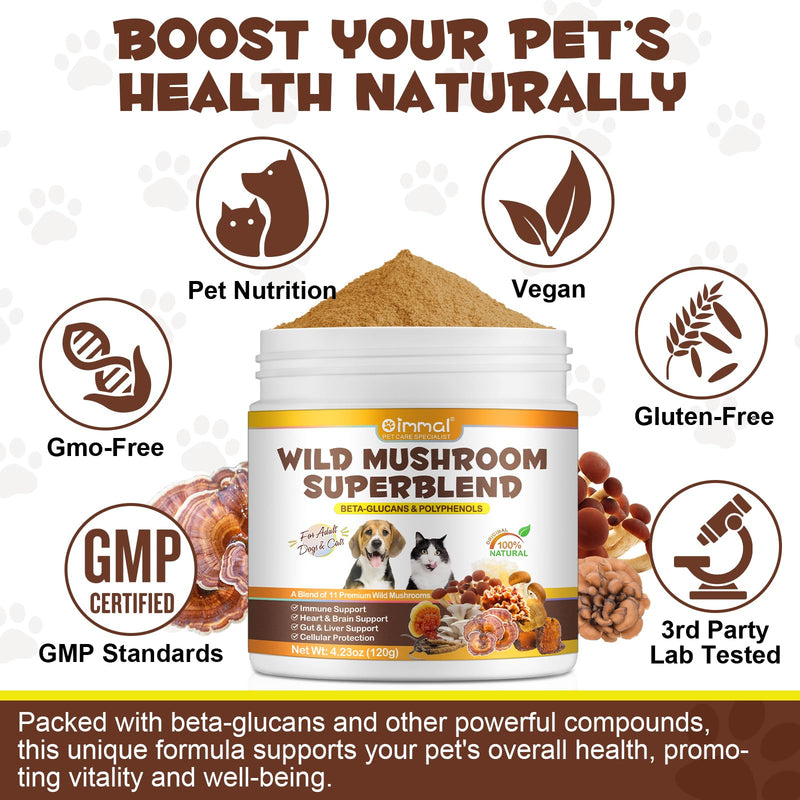 Mushroom Powder for Dogs, Wild Mushroom Supplement for Cats, Dog Multivitamin, Mushroom Supplement for Dogs, Boosting Immunity, Gut Digestion, Easy To Absorbed 4.23 OZ