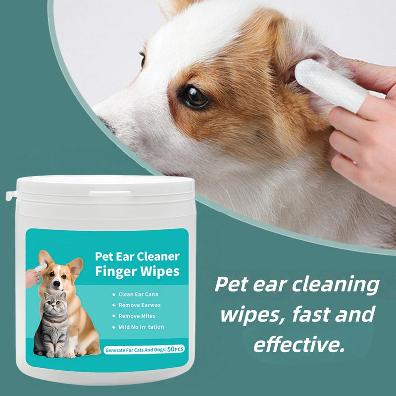 50PCS Dog Ear Wipes,Dog Ear Cleaner Finger Wipes,Pet Wipes for Dogs & Cats,Ear Drops for Dogs Relief,Dog Ear Wipes & Cleaner for Dogs & Cats,Pet Soft Finger Wipes with Aloe to Remove Wax