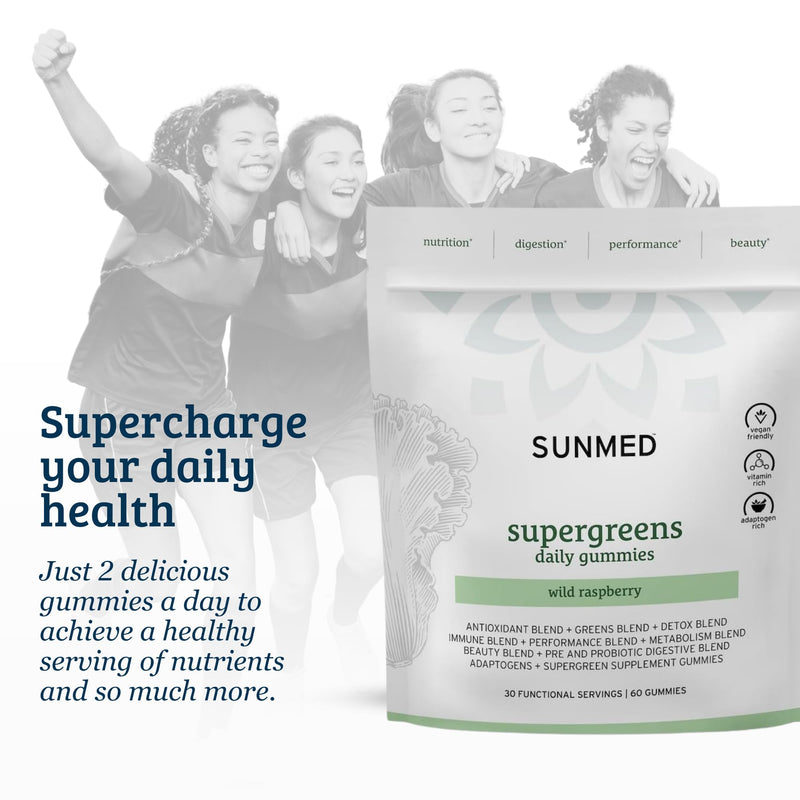 SUNMED Supergreens Daily Gummies – Wellness Blend with Ashwagandha, Green Tea, Spirulina, Probiotics, Antioxidants & Detox Support for Immunity, Gut, Skin & Brain Health | Wild Raspberry, 60ct