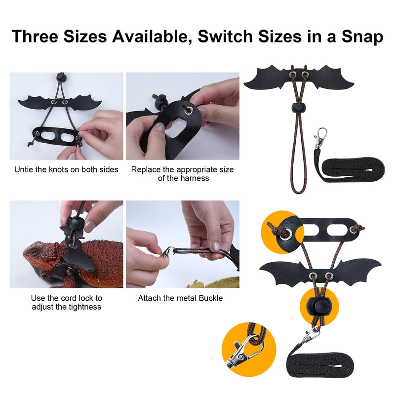 Bearded Dragon Harness and Leash Set, Adjustable Harness Soft Leather-3 Sizes (S, M, L) with Black Wing, Upgrade Lizard Reptile Leash Harness for Bearded Dragon,Lizard, Iguana or Gecko - BeesActive Australia