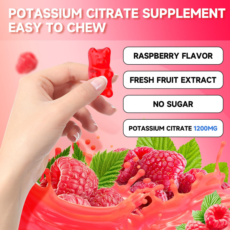 2 Pack Potassium Citrate Gummies, High Potassium Supplement Gummies 1200mg Support Leg Cramps & Muscle Health, Potassium Gummies for Adults & Kids, Vegan, Raspberry Flavor 120 Count 120 Count (Pack of 1) - BeesActive Australia