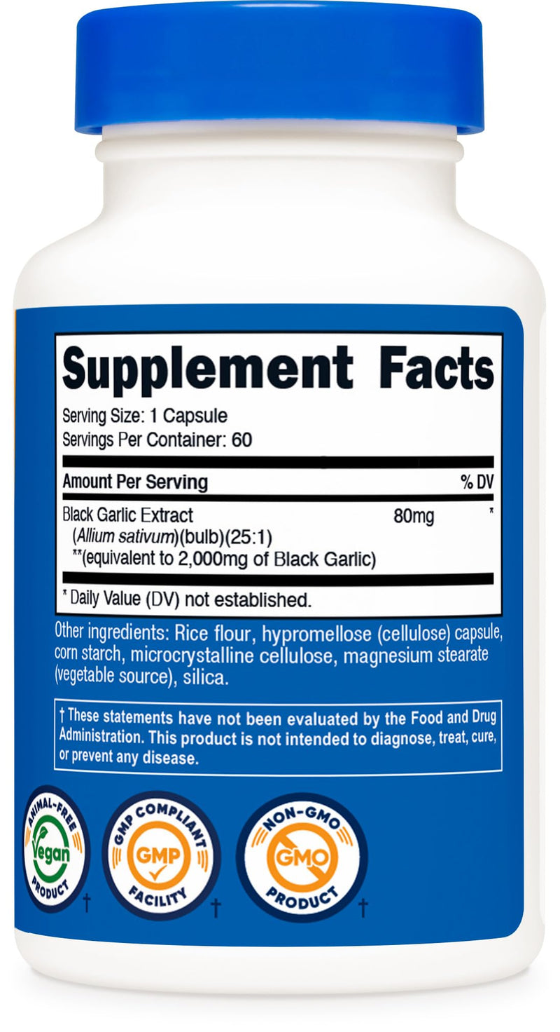 Nutricost Black Garlic (2,000 mg Equivalent) 60 Capsules - Aged Black Garlic Extract - BeesActive Australia
