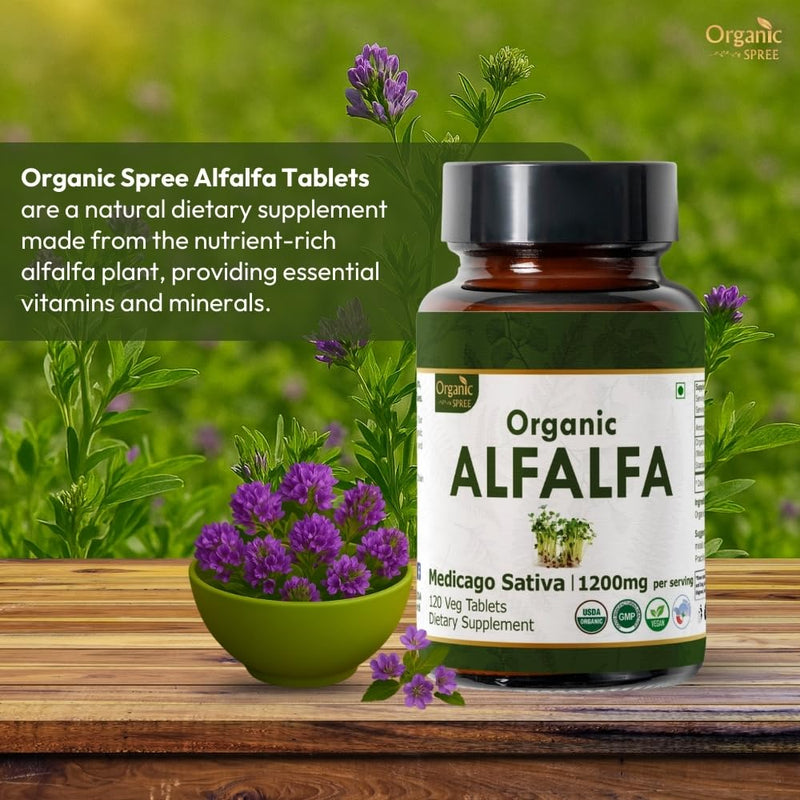 Alfalfa 120 Tablets | Medicago Sativa (Alfalfa) | USDA Organic Certified | Superfood Supplement with Vitamins and Minerals | Dietary Supplement 120tab 120 Count (Pack of 1)
