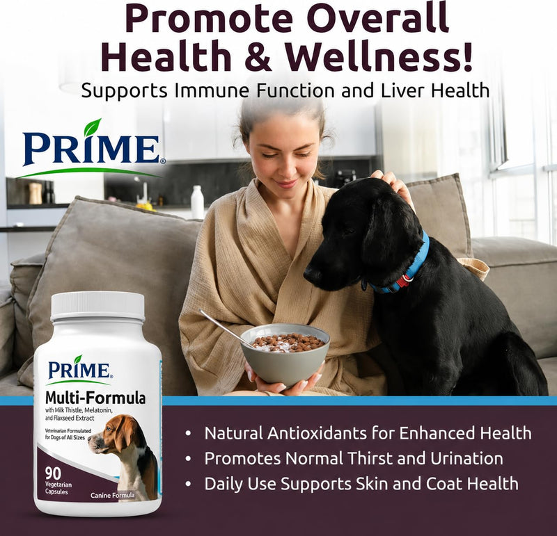 Prime HMR Lignans for Dogs - Multi-Formula Dog Vitamins for Medium Dogs - 20mg HMR Lignans, 2mg Melatonin, Milk Thistle - Helps Heart, Liver, Digestion Health, 90 Capsules
