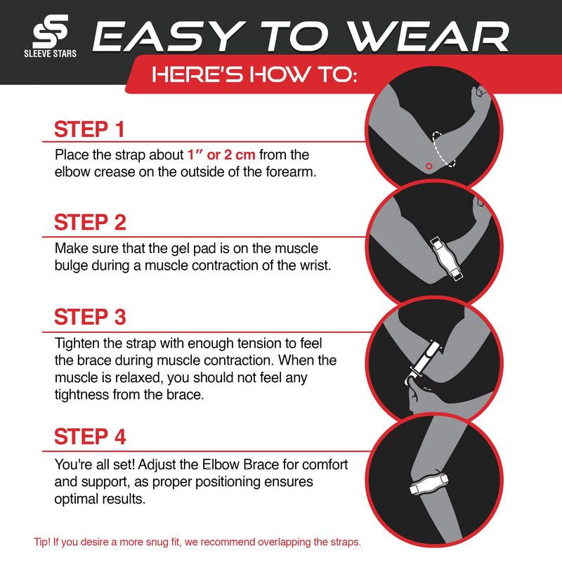 Sleeve Stars Tennis Elbow Brace for Women - Adjustable Tennis Elbow Strap, Golfers Elbow Brace for Men, Counterforce Brace for Tendonitis Relief, Fits 9"-23" (Pair/Black) One Size Black 2