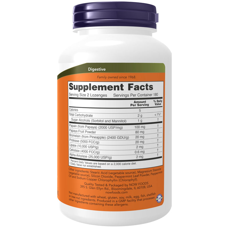 NOW Supplements, Papaya Enzyme with Mint and Chlorophyll, Digestive Support*, 360 Chewable Lozenges 360 Count (Pack of 1) - BeesActive Australia