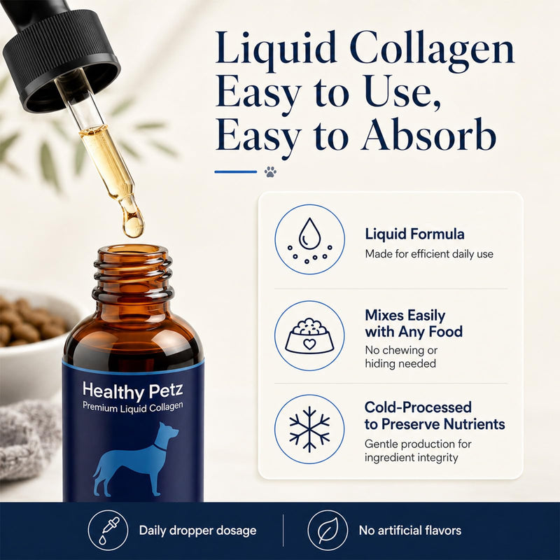 Premium Liquid Collagen for Dogs, Triple Collagen Supplement with Hyaluronic Acid & Vitamins C for Skin & Coat, Bacon Flavor 60 ml/2 fl oz