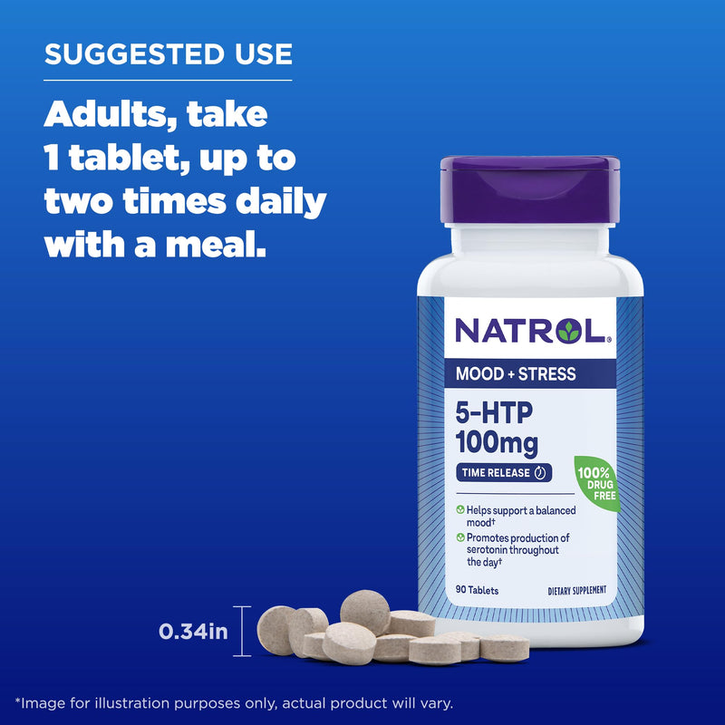 Natrol 5-HTP 100mg, Dietary Supplement Helps Support a Balanced Mood, Mood and Stress Support Supplement, 90 Time Release Tablets, 45-90 Day Supply Unflavored 90 Count (Pack of 1) - BeesActive Australia