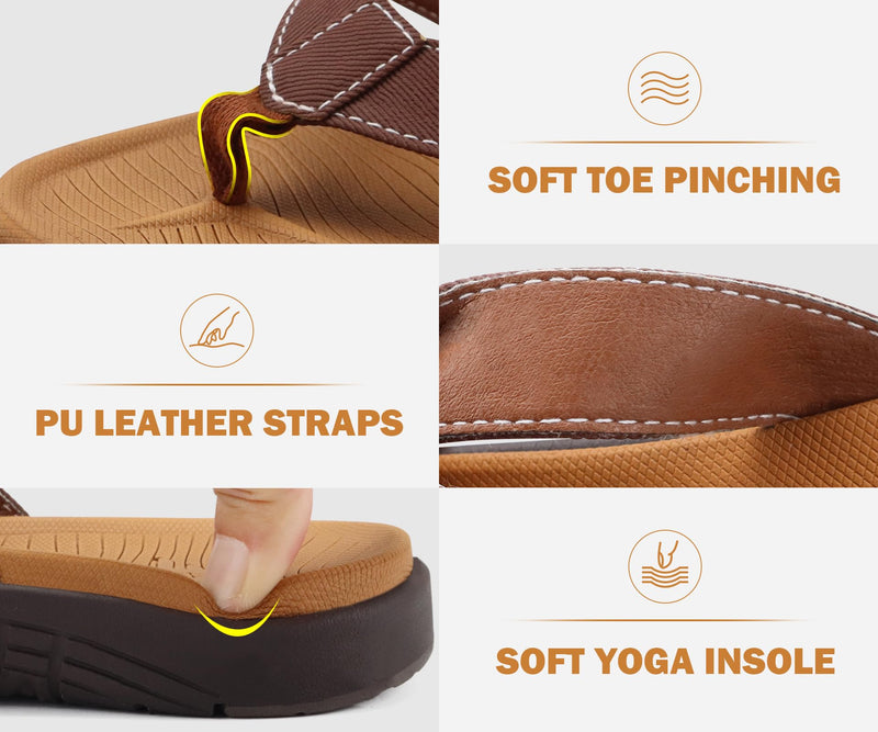 COFACE Flip Flops for Women with Arch Support Beach Thong Sandals for Woman Adjustable Fashion Orthopedic Sandal Outdoor 7.5 Brown