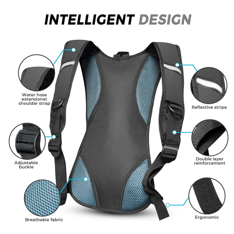 Hydration Backpack Hydration Pack Water Backpack with 2L(70-Ounce) Hydration Bladder for Men Women Kids for Running Hiking Biking Climbing Black-Gray
