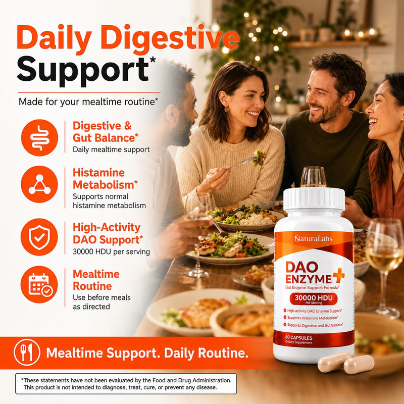 DAO Supplements Histamine Blocker – Enzyme + Triple-Strength 30,000 HDU | DAO Enzyme + Vitamin C, 60 Capsules, Histamine Intolerance & Gut Support, High Activity DAO