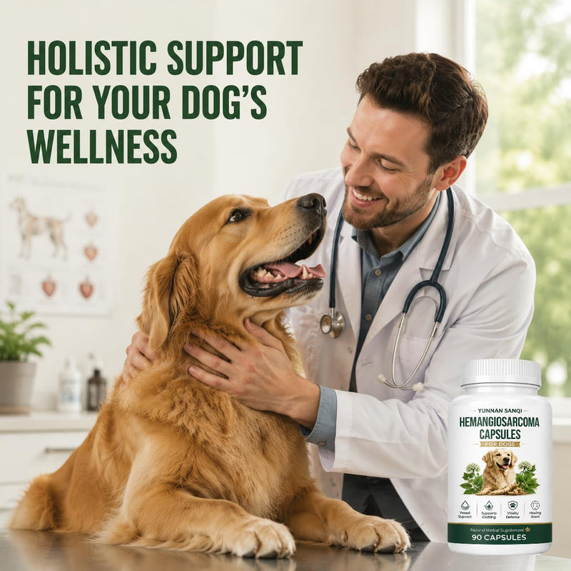 Yunnan Sanqi Capsules for Dogs - Herbal Quick Stop Bleeding & Circulatory Support for Hemangiosarcoma, Hemoabdomen, Pericardial Effusion, Severe Bruising, Ulcer-Related Bleeding, 90 Capsules