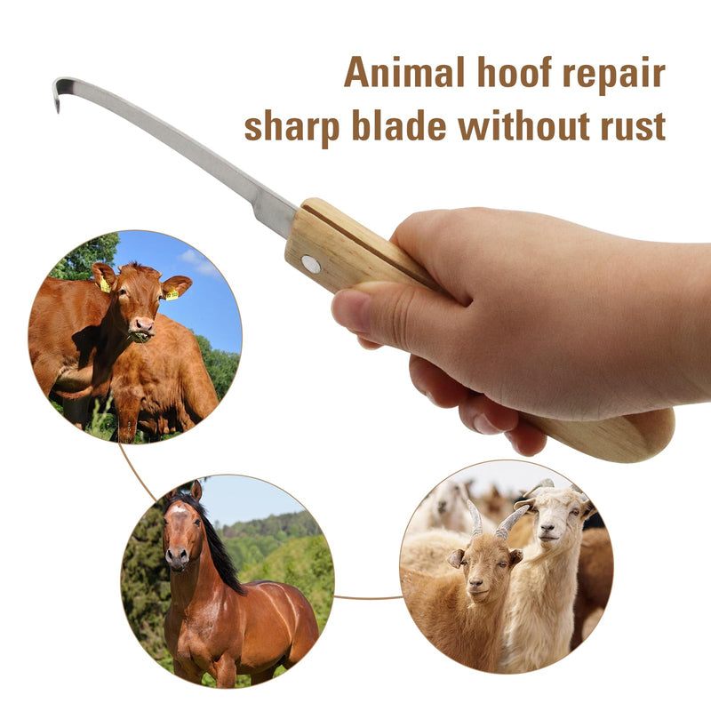 Left and Right Handed Hoof Knife with Wooden Handle 2PCS Hoof Cutter Set Equipment Sharp Carbon Steel Hoof Knife for Horses Cattle Goat Farrier Tools (A Pair of Straight Knives) - PawsPlanet Australia