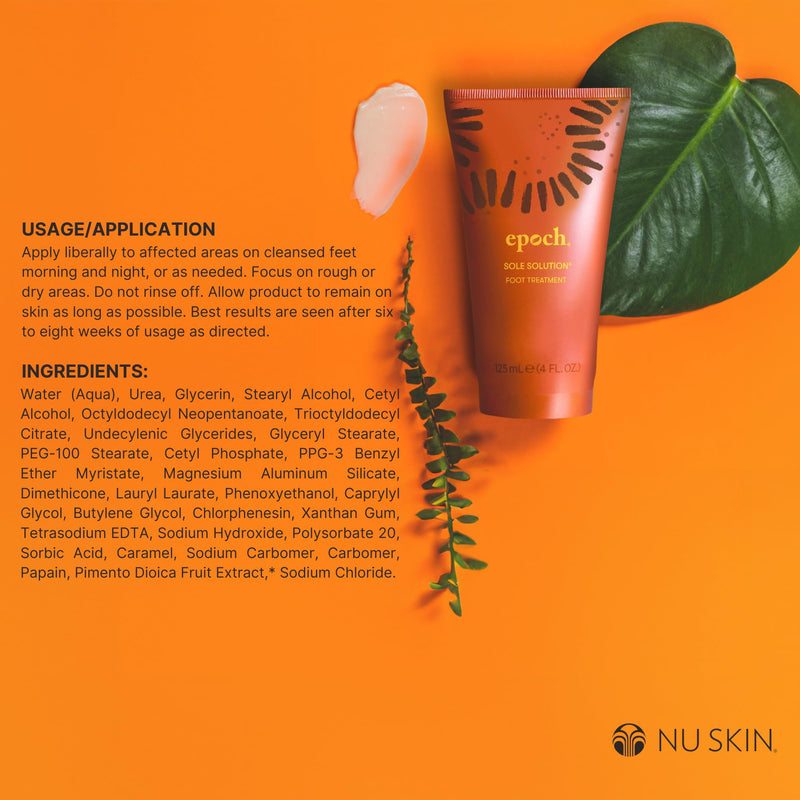 Nu Skin Epoch Sole Solution Foot Treatment | Intensive Moisturizing Cream for Dry Feet, Rough Skin & Heels | Softens Calluses With Natural Papain, Urea, Baobab & Allantoin | 4 oz | 1 Pack 4 Fl Oz (Pack of 1)
