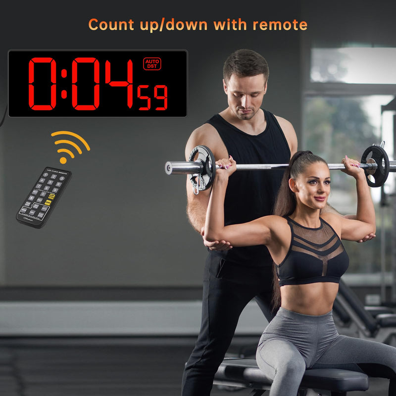 Soobest Digital Wall Clock with Seconds for Gym, Remote Countdown Timer Large LED Display 5 Dimmer (10.2" Red) 10.2“ Red - BeesActive Australia