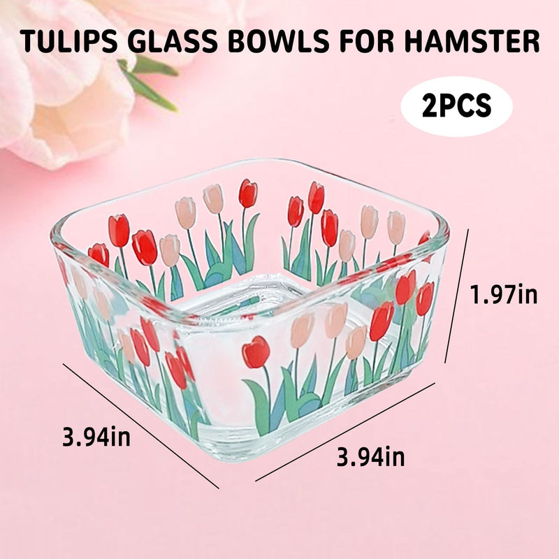 Hamster Food Bowl Glass Tulip Guinea Pig Food Dish Bowl Bunny Feeding & Water Bowls for Small Animals Syrian Hamsters Gerbil Ferret Mice Rats Rabbit Chinchilla Hedgehog (2 Pack) - BeesActive Australia