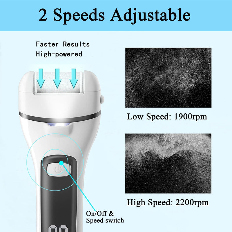 Callus Remover for Feet Electric Foot File, 13-in-1 Professional Pedicure Tools Foot Care Kit, Foot Scrubber Pedi for Hard Cracked Dry Dead Skin, 3 Rollers, 2 Speed, Battery Display (White&Grey) White&grey - BeesActive Australia